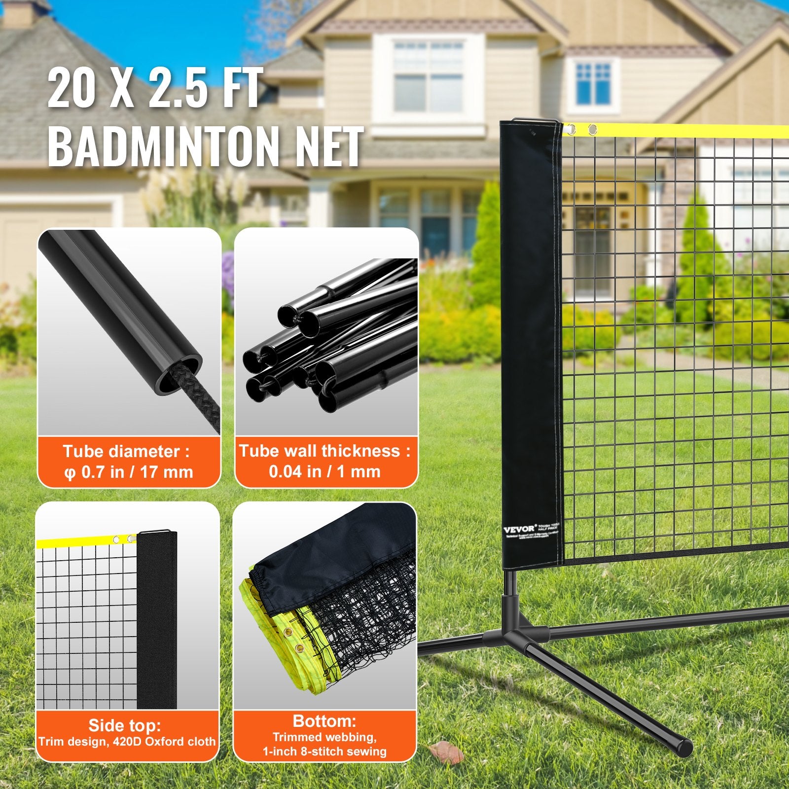 Badminton and Volleyball Net - Height Adjustable Poles